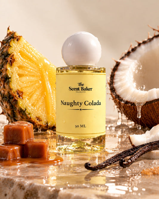 Naughty Colada 50 ML bottle with pineapple, coconut, caramel and vanilla